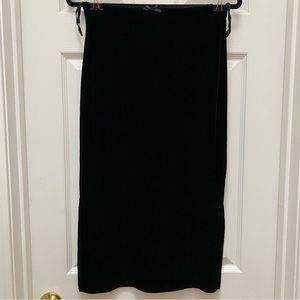 Street Flower Velour Black Midi Skirt with Side Slits Lace Trim and Bow